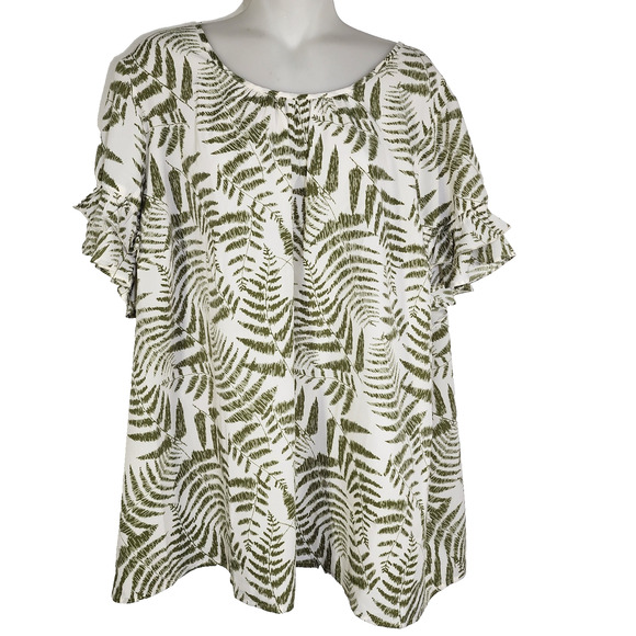 Lane Bryant Womens Flutter-Sleeve Crew Neck Top Sz 22 Olive Leaves Floral Whimsy - Picture 1 of 9